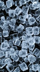 Aufkleber - Super slow motion of falling ice cubes separated on black background. Filmed on high speed cinema camera, 1000 fps. Vertical aspect ratio.