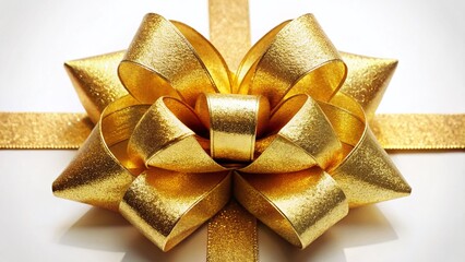 Wall Mural - Luxurious Golden Gift Bow with Textured Ribbon Loops - Double Exposure PNG