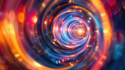 Poster - Black hole attracting light like a spiraling vortex, kaleidoscopic abstract background with copy space