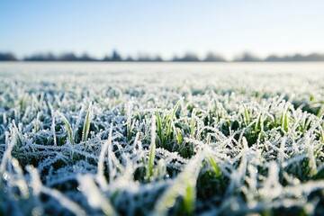 Poster - Frozen grass blades sparkling in winter morning sunlight