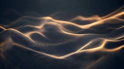 Poster - Golden Particle Waves Abstract Digital Landscape