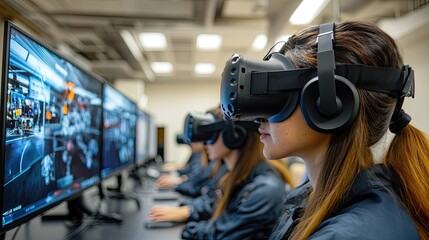 Poster - Virtual reality and AI technologies transforming employee training, enhancing learning experiences, and improving business efficiency through immersive, hands-on learning environments