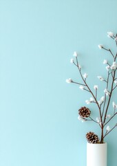 Poster - Minimalist Winter Elegance Frosty Branches on Pastel Blue