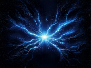 Poster - A vibrant, celestial burst of blue energy emanates from a central point, resembling a radiant star or nebula.  Intricate, glowing tendrils extend outward, creating a mesmerizing cosmic display.