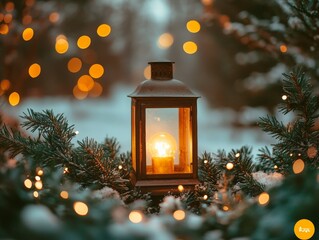 Poster - Enchanting Lantern Glow Amidst Winter Foliage