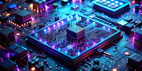 Poster - Futuristic AI Circuit Board Glowing at Night