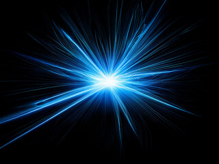 Poster - A vibrant blue energy burst explodes from a central point, radiating outward in a dazzling display of light and motion against a stark black background.  The image evokes feelings of power and dynamis