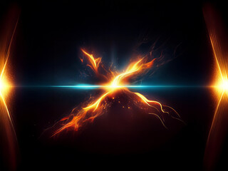 Aufkleber - Fiery, abstract X-shape formation bursts with energy against a dark backdrop, intersected by a vibrant, horizontal light beam.  The intense glow emanates from the center, creating a dynamic, visually 