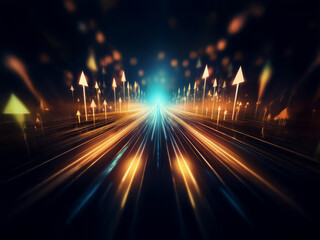Poster - A glowing highway stretches into a bright horizon, lined with upward-pointing arrows, symbolizing growth and progress.  Speed, light trails, and a futuristic feel are prominent.