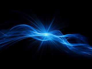 Poster - Intense blue energy flows, swirling and radiating from a central point against a pitch-black background.  The luminous waves create a dynamic, abstract composition.