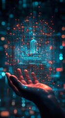 Fototapete - Holographic Government Portal with Digital Data Connections Above Hand