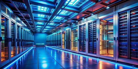 Poster - Geometric Tech Infrastructure: Futuristic Data Center Server Room