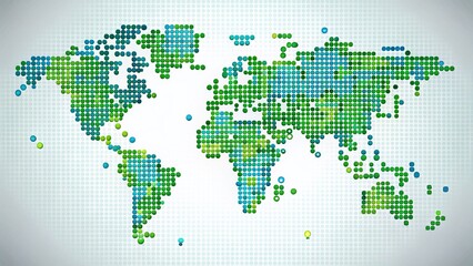 Poster - Global Connectivity: World Map of Blue and Green Dots on Transparent Background
