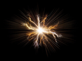 Poster - A radiant burst of golden and white energy explodes against a stark black backdrop, creating a dynamic display of light and power.  Intense rays emanate outwards, suggesting immense force and rapid ex