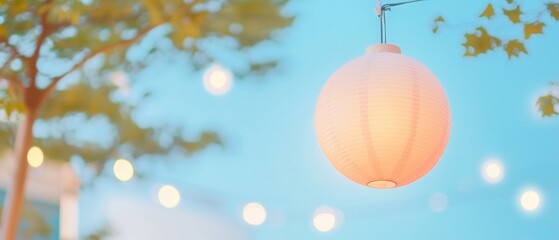 Poster - Lanterns Cast Warm Glow Over Pastel Twilight Scene in South Korean Park