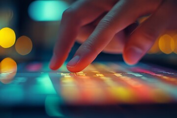 Aufkleber - Close-up of a Finger Tapping a Digital Form on a Tablet Display in Soft Pastel Lighting