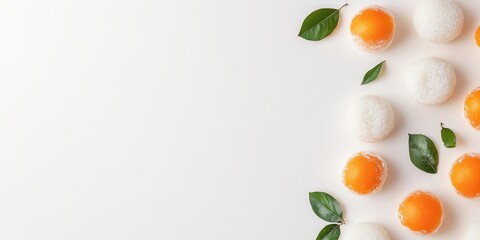 Poster - Minimalist Winter-Inspired Korean Rice Cakes and Persimmons on Pastel Background