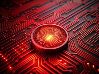 Poster - Glowing Red Fingerprint Biometric Security System - Futuristic Technology Stock Photo