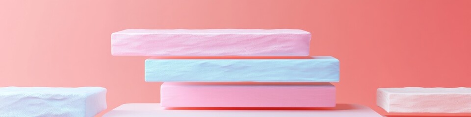 Aufkleber - Surreal Pastel Blocks Floating Geometric Sculpture in Soft Tones