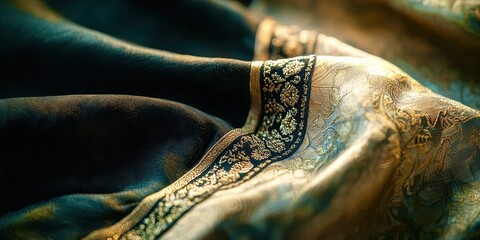 Poster - Piece of fabric with gold and black designs