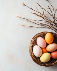 Poster - Vibrant Easter Egg Arrangement in Rustic Wicker Basket