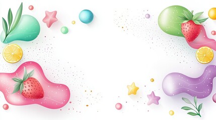 Poster - Bright and colorful design elements in hues of pink, green, and purple, forming a lively pattern on a clean white backdrop for a bold and energetic look.
