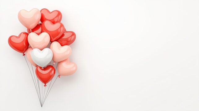 Creative typography of 'Happy Valentine's Day' with a heart-shaped balloon cluster on a smooth white background.