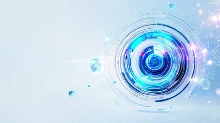 Poster - Space travel imagery with digital lines, stars, and futuristic technology, depicting an interstellar journey against a white background for clarity.