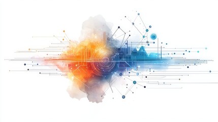 Poster - Technological elements like data streams and digital grids floating in space, with a clean white background to highlight their advanced and futuristic nature.
