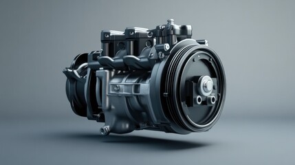 Poster - A detailed rendering of an automotive air conditioning compressor.