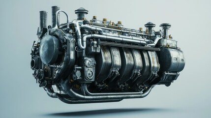 Fototapete - A detailed view of a complex mechanical engine showcasing its intricate design and function.