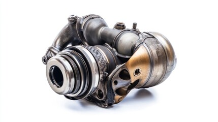 Poster - A detailed view of a turbocharger, showcasing its mechanical components and design.