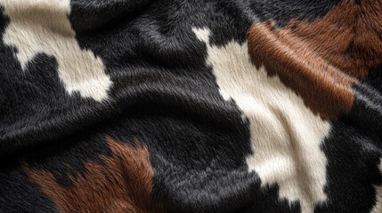 Poster - Close-Up View of Soft Cowhide Texture with Rich Brown and Cream Patterns Ideal for Rustic Decor, Crafts, and Upholstery Projects