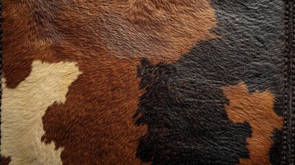 Poster - Detailed Close-Up of Cowhide Texture Displaying Unique Patterns and Natural Chaos in Earthy Tones for Artistic Use in Design Projects