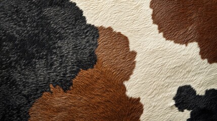 Poster - Textured Cowhide Fabric in Brown, Black, and Cream Colors with Soft Fur for Interior Design and Decorative Use