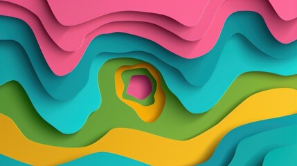 Poster - Cover or flyer template with abstract paper cut blue green pink yellow background