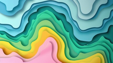 Poster - Cover or flyer template with abstract paper cut blue green pink yellow background