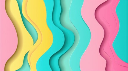 Poster - Cover or flyer template with abstract paper cut blue green pink yellow background