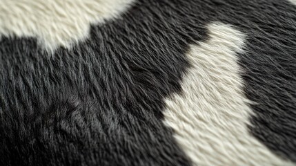 Poster - Close-Up View of Cowhide Texture with Soft Fur Pattern Featuring Chaos of Black and White Colors Ideal for Interior Design and Art Projects