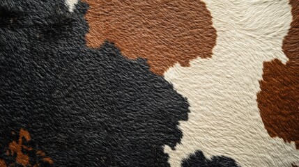 Poster - Detailed texture of cowhide showcasing rich colors and unique patterns, ideal for design projects, textiles, or creative backgrounds in art and photography