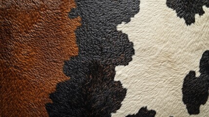 Poster - Natural Cowhide Texture Showing Rich Patterns in Warm Brown and Cream Shades, Ideal for Design and Textile Projects Focusing on Unique Materials