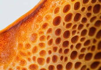 Poster - Close-up View of Intricate Textured Surface with Honeycomb Pattern and Vibrant Orange Hue, Capturing the Beauty of Natural Elements in Macro Photography