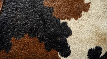 Poster - Detailed close-up of cowhide texture featuring brown and black patches in a chaotic pattern showcasing natural elegance and unique design qualities