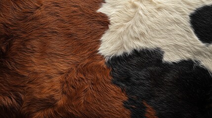 Poster - Detailed Close-Up of Cowhide Texture Showcasing Natural Patterns and Colors for Textile or Design Use in Various Creative Projects