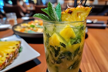 Wall Mural - Refreshing Pineapple Mint Cocktail