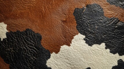 Poster - High-Resolution Close-Up of Cowhide Texture Featuring Rich Brown and Black Patterns with Natural Leather Grain and Detail