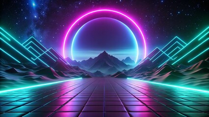 Wall Mural - create a minimalist background featuring neon-inspired colors. combine black with bright accents lik