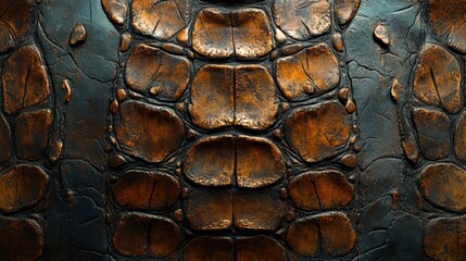 Poster - Detailed Close-Up of Crocodile Skin Texture with Rich Color and Unique Patterns Reflecting Chaos in Nature's Artistry