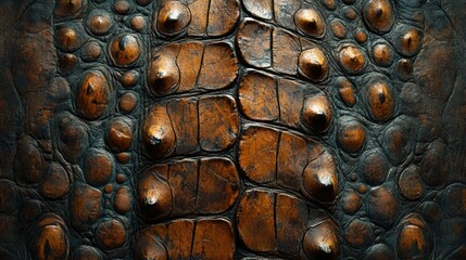 Poster - Detailed Close-up Image of Crocodile Skin Texture Highlighting Natural Patterns and Colors with a Unique Artistic Style