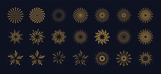 Wall Mural - exploding festival fireworks set. flat style. design concept for holiday banner, poster, flyer, gree